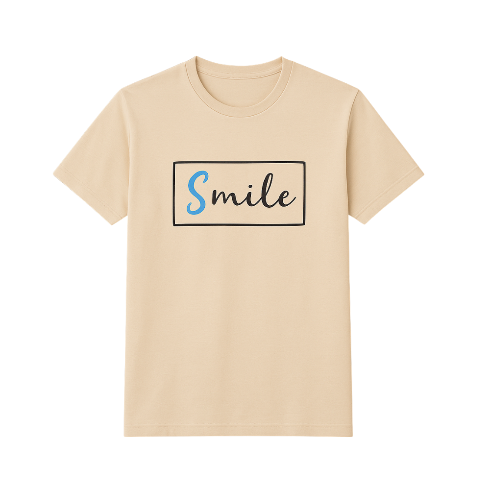 Men’s Premium Beige “Smile” T-Shirt – Medium Size - Image 5