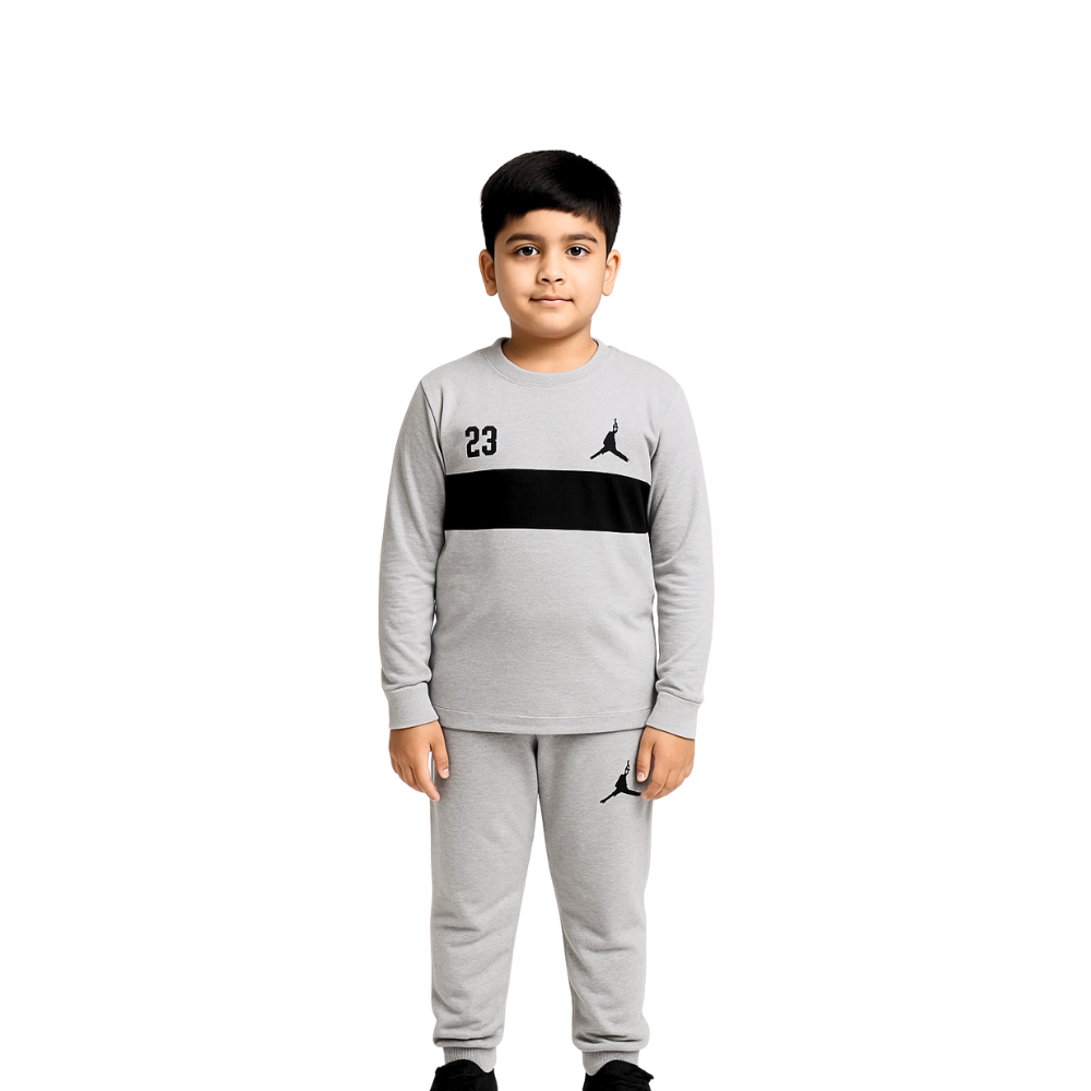 Jordan Light Gray Tracksuit for Boys & Girls Premium Cotton Jersey - Image 3