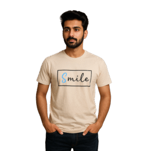 Men’s Premium Beige “Smile” T-Shirt – Medium Size