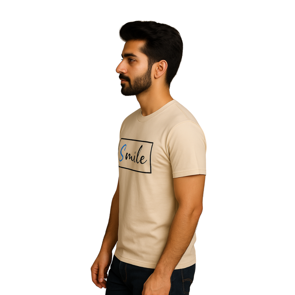 Men’s Premium Beige “Smile” T-Shirt – Medium Size - Image 2