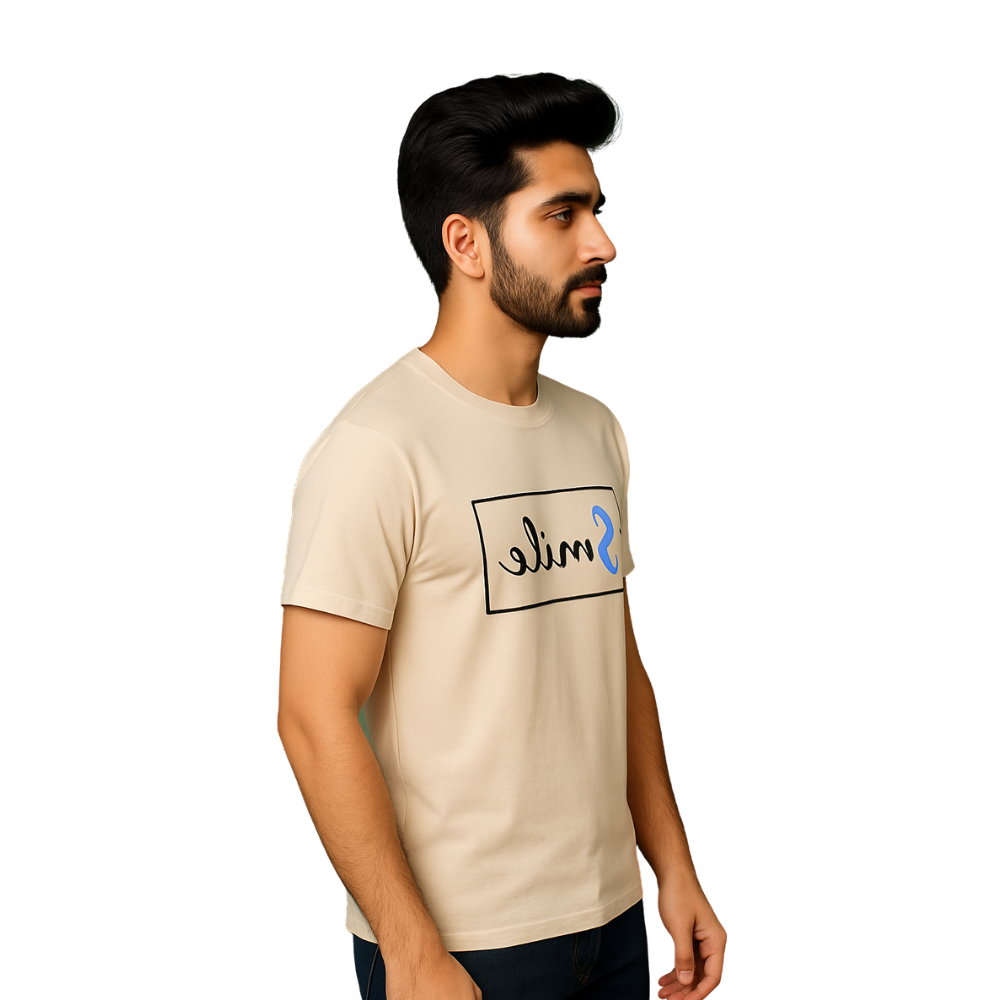 Men’s Premium Beige “Smile” T-Shirt – Medium Size - Image 3