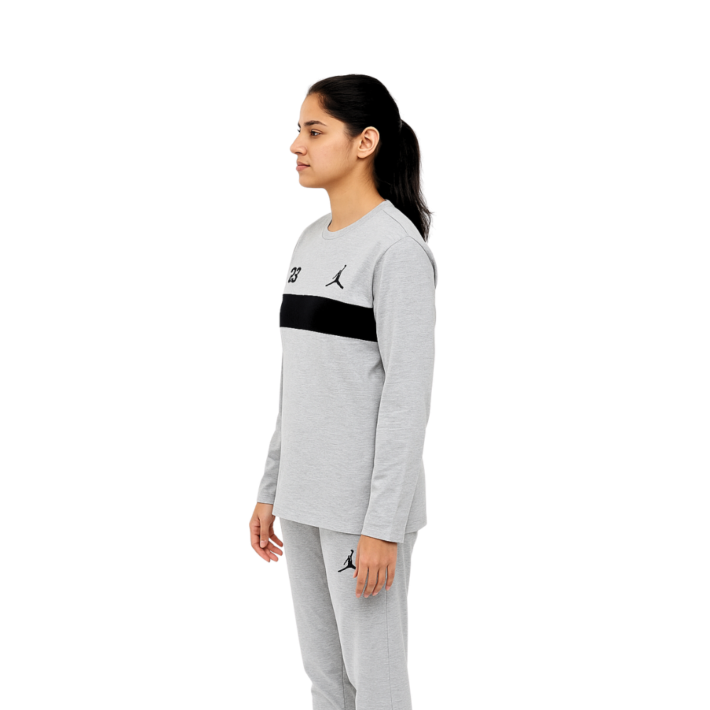 Jordan Light Gray Tracksuit for Boys & Girls Premium Cotton Jersey - Image 5