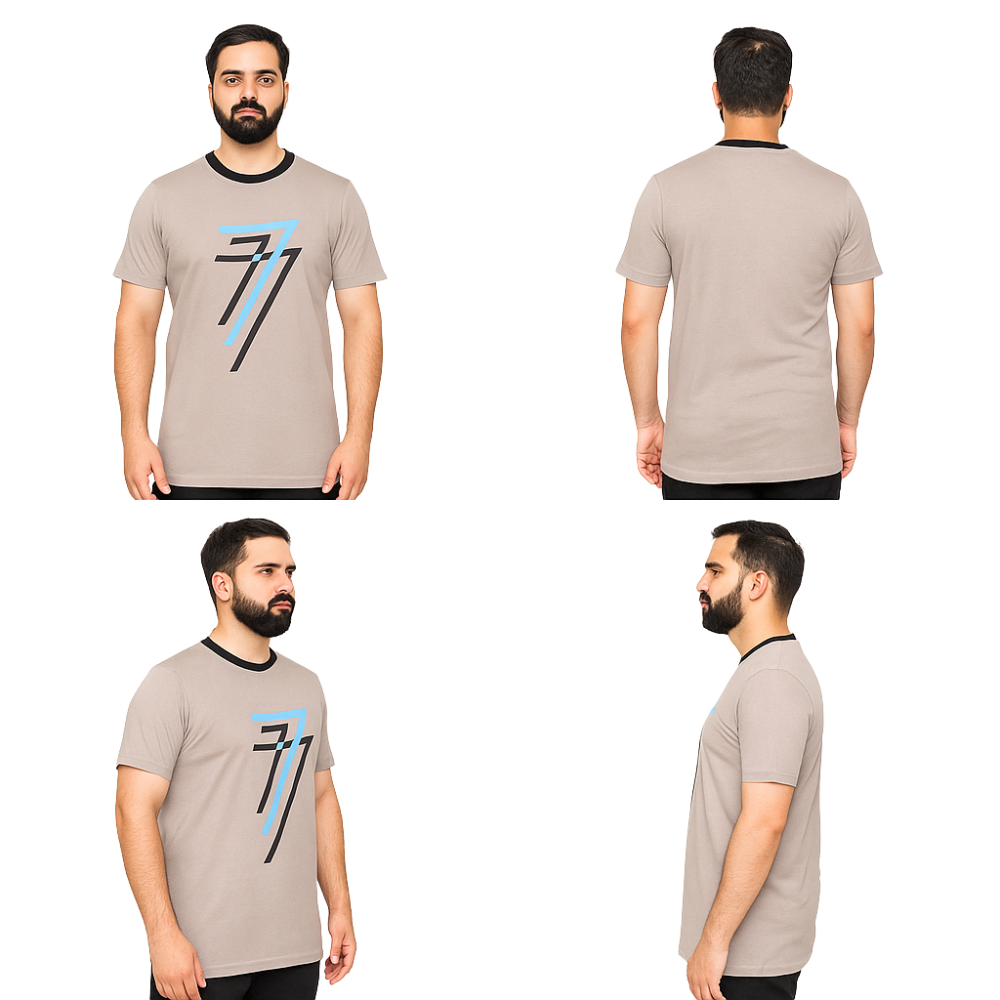 Men’s Premium Beige Graphic “7” T-Shirt – Medium Size - Image 4