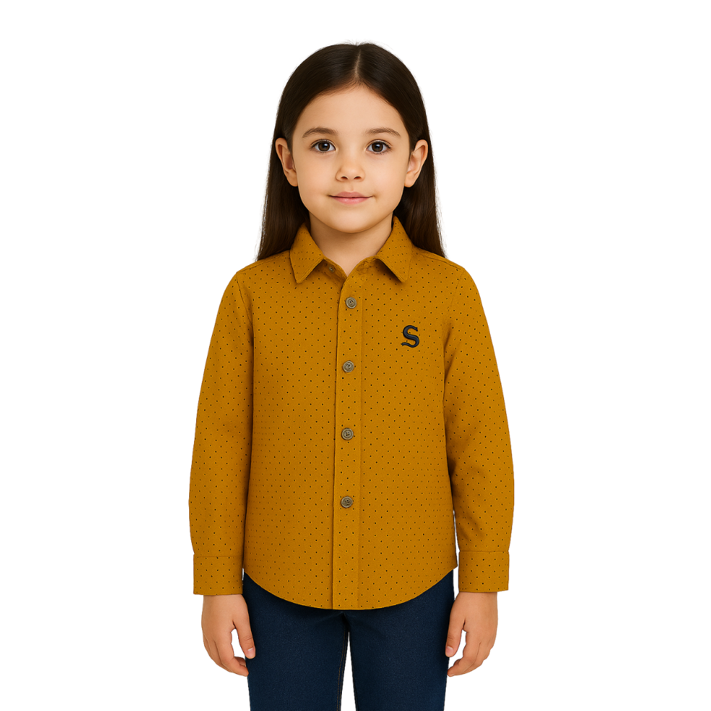Kids Mustard Polka Dot Dress Shirt Premium Quality 2 Year 4 Years - Image 2