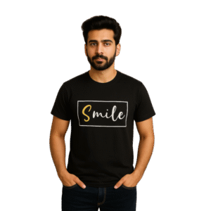 Smile Printed Black T-Shirt Premium Cotton Wear for Men Medium