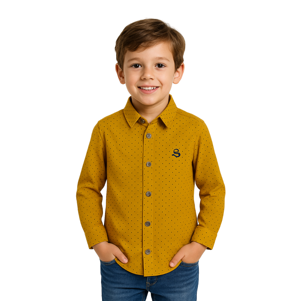 Kids Mustard Polka Dot Dress Shirt Premium Quality 2 Year 4 Years