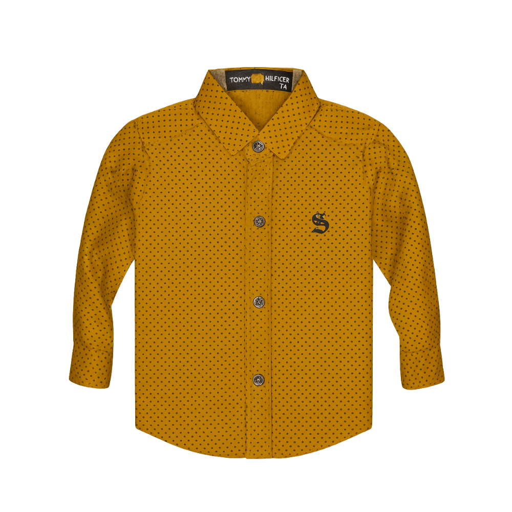 Kids Mustard Polka Dot Dress Shirt Premium Quality 2 Year 4 Years - Image 3