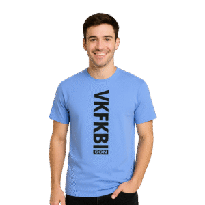 VKFKBI Vertical Print Sky Blue T-Shirt For Men Medium